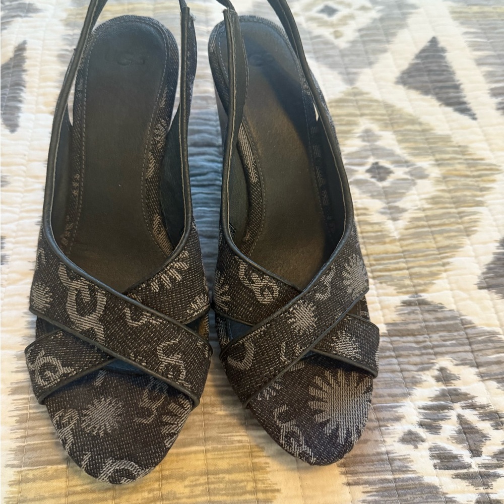 Ugg Black Patterned Slingback Heels - image 1